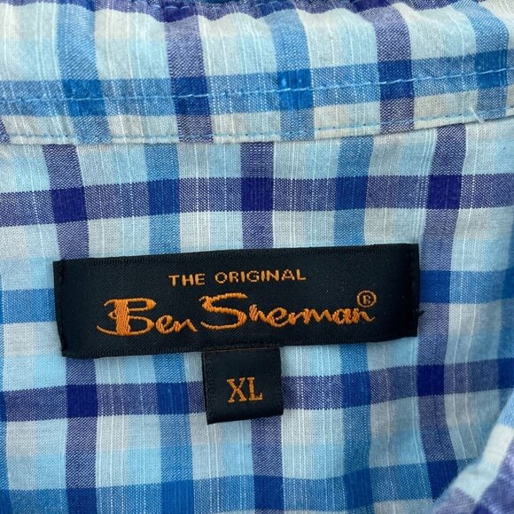 Ben Sherman Mens Blue & White Plaid Button-Up Shirt 100% Cotton XL 2119 - Picture 3 of 9